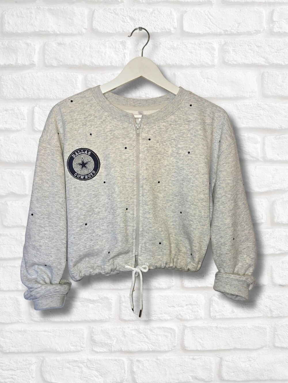 Dallas Cowboys Crop Zip-Up Sweatshirt W/Rhinestones